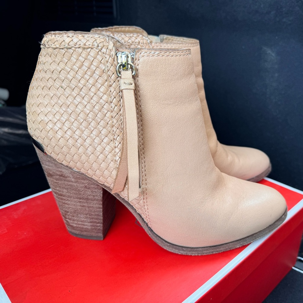 COACH Heidi Distress Woven / Leather Bootie in Natural (tan) Color